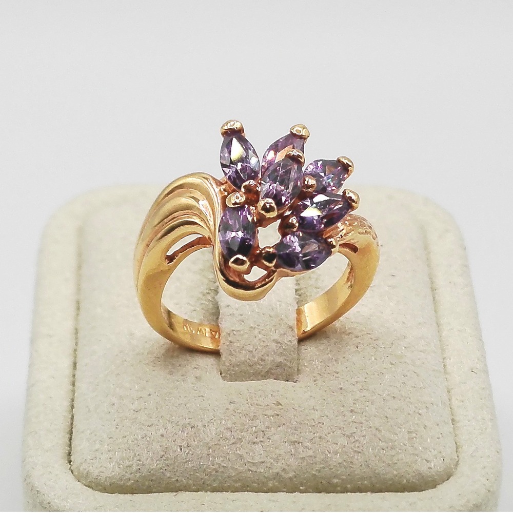 14KT Gold Plated Purple Marquise Cluster Cocktail Ring Taiwan Size 6